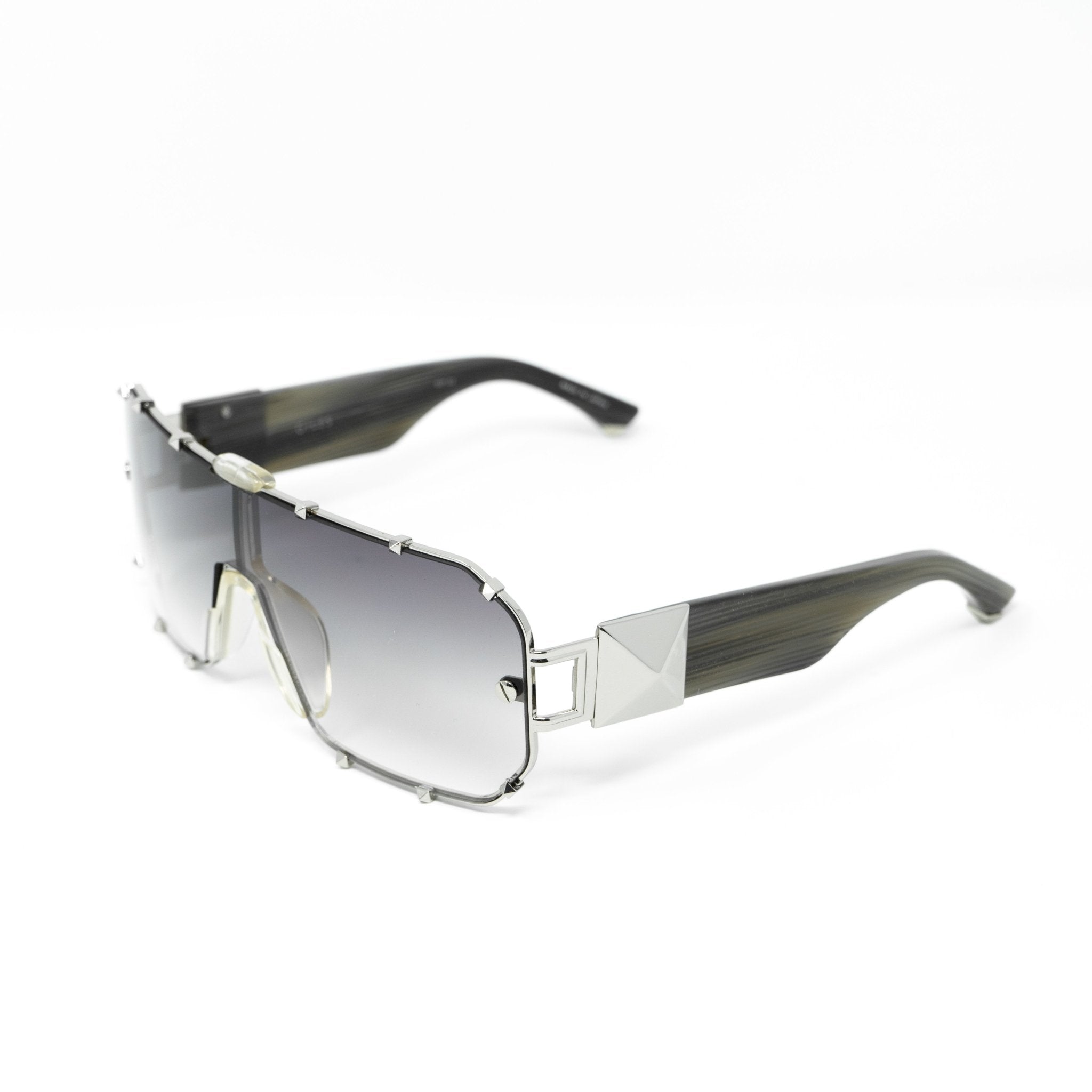 Giles Deacon Sunglasses Shield Black Horn Silver With Category 3 Grey Graduated Lenses 9GILES1C2BLACK - Watches & Crystals