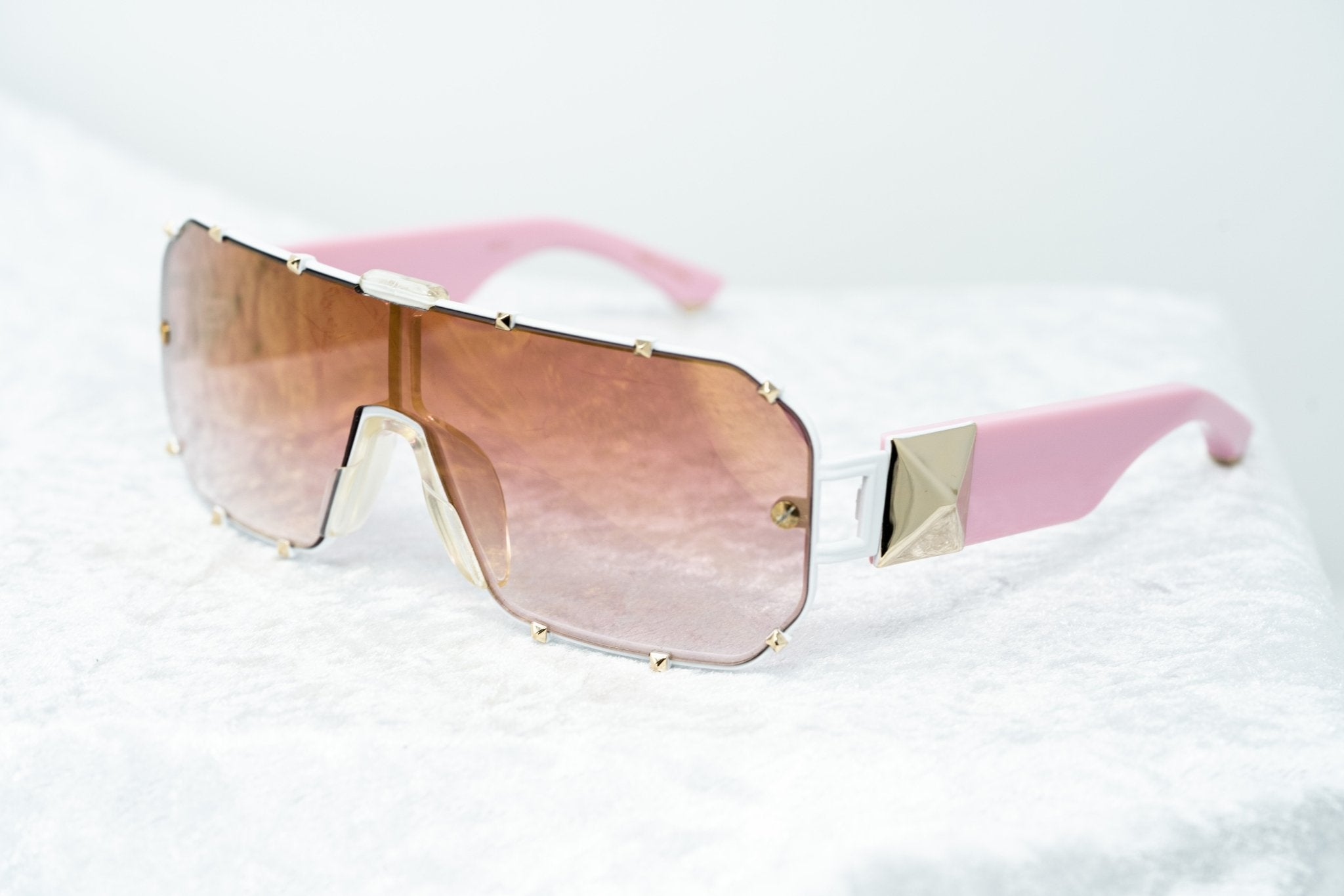 Giles Deacon Sunglasses Shield Pink/White Gold With Category 3 Gold Mirror Graduated Lenses 9GILES1C5PINK - Watches & Crystals