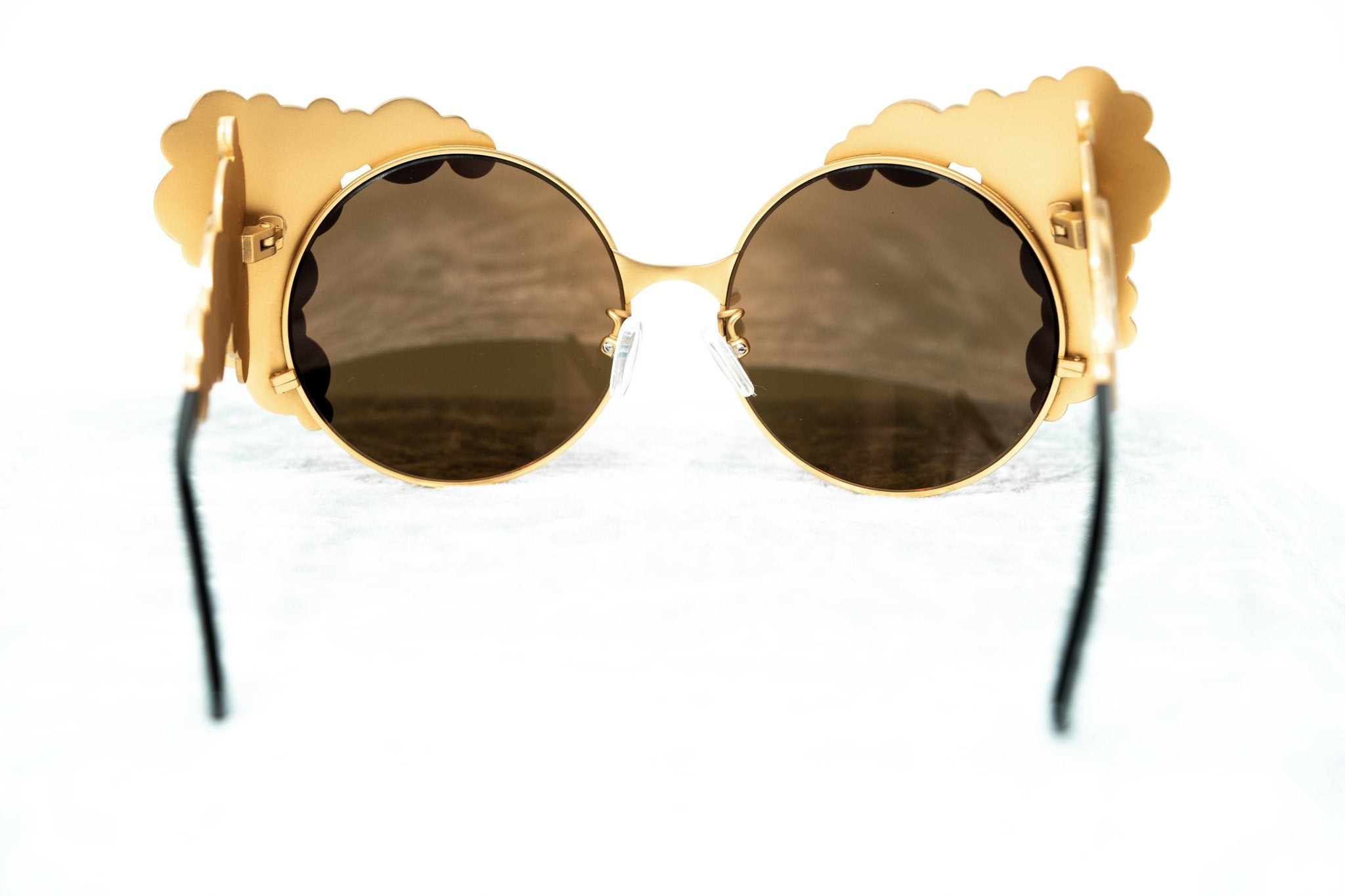 Khaleda And Fahad Women Sunglasses Cat Eyes Yellow Gold Titanium With Gold Lenses Category 3 KR2C1SUN - Watches & Crystals