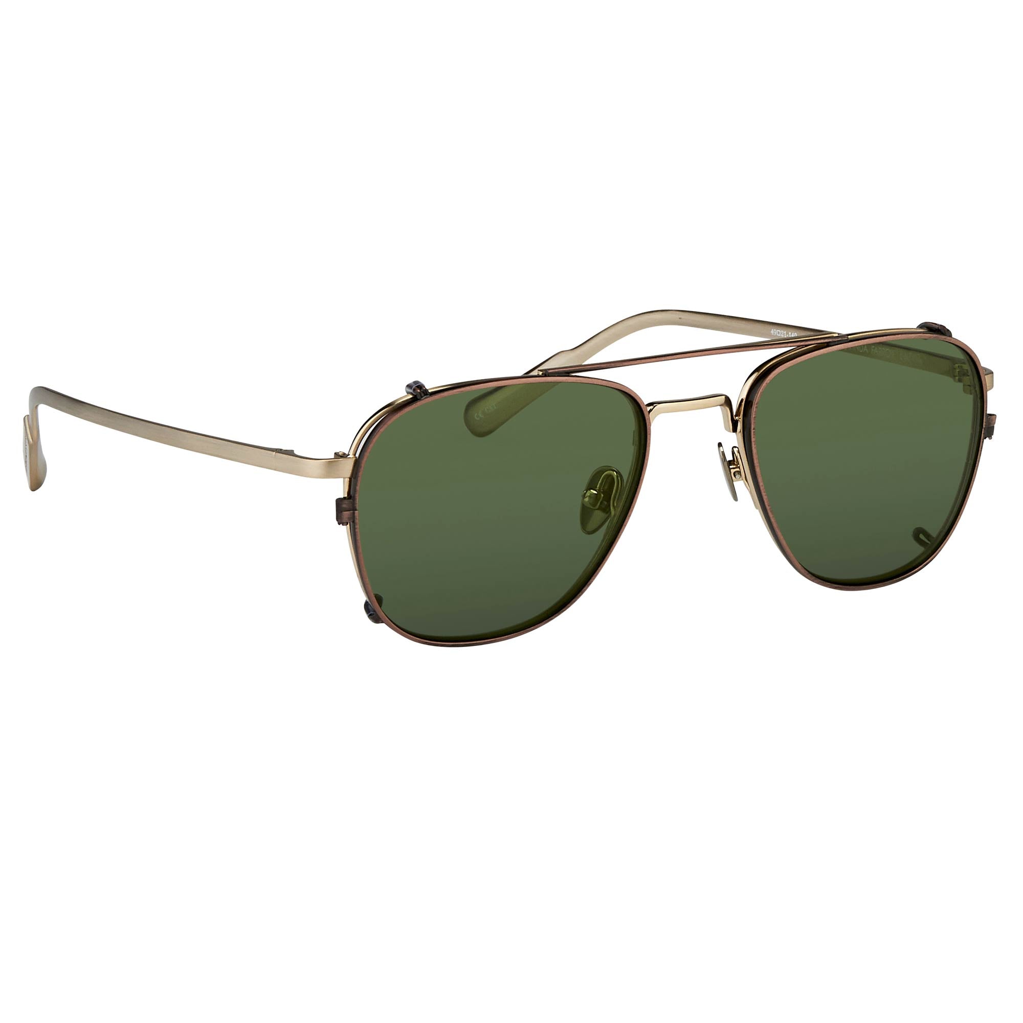 Kris Van Assche Sunglasses Rectangular Titanium Unixes Light Gold Bronze Clip-On with Green Lenses - KVA92C3SUN - Watches & Crystals