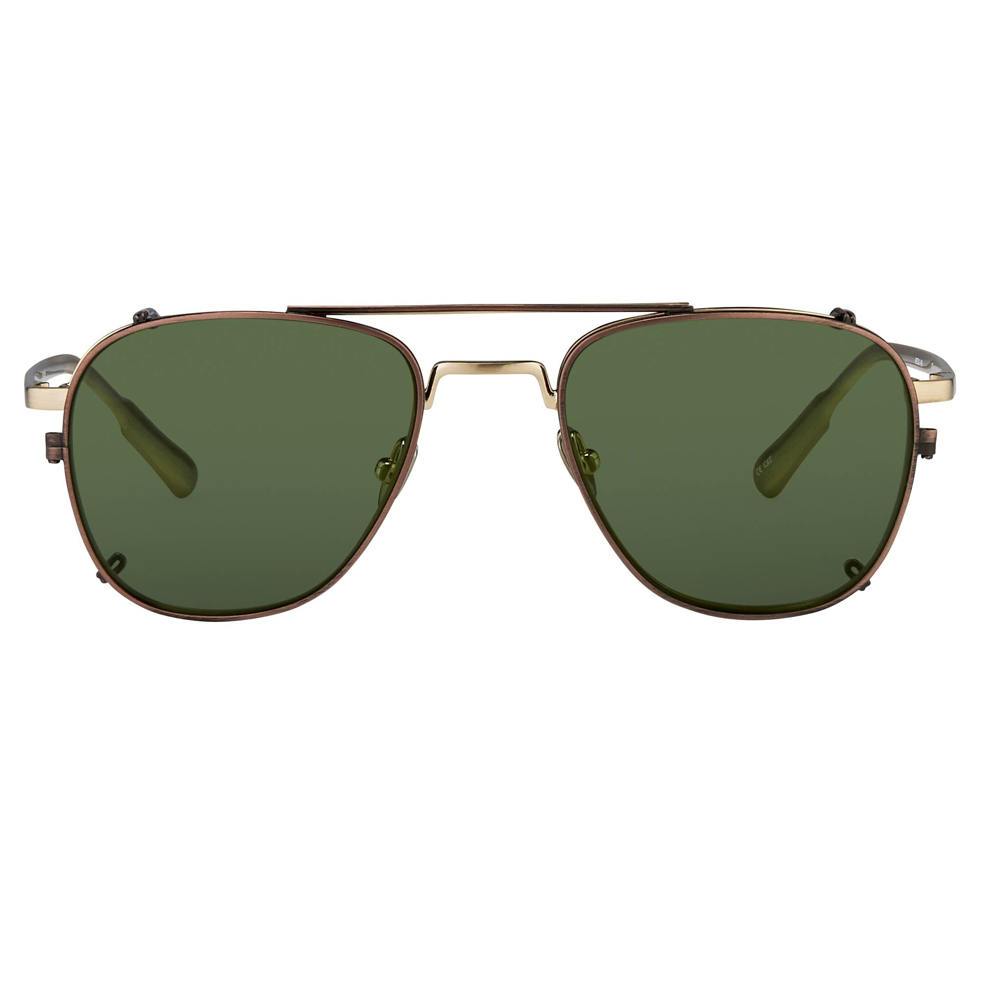 Kris Van Assche Sunglasses Rectangular Titanium Unixes Light Gold Bronze Clip-On with Green Lenses - KVA92C3SUN - Watches & Crystals