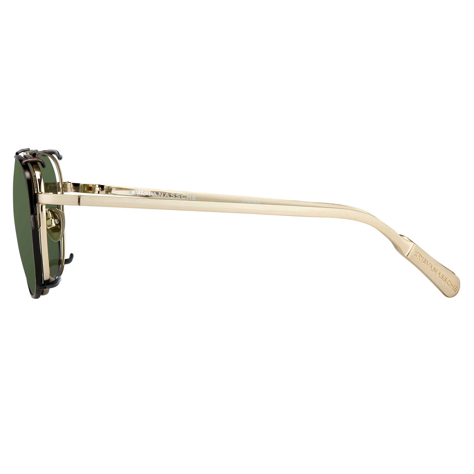 Kris Van Assche Sunglasses Rectangular Titanium Unixes Light Gold Bronze Clip-On with Green Lenses - KVA92C3SUN - Watches & Crystals