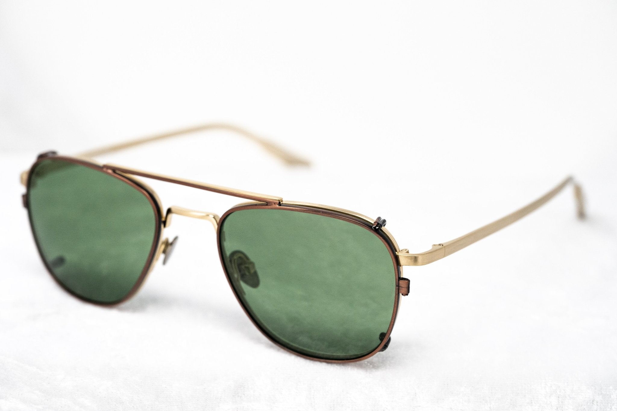 Kris Van Assche Sunglasses Rectangular Titanium Unixes Light Gold Bronze Clip-On with Green Lenses - KVA92C3SUN - Watches & Crystals