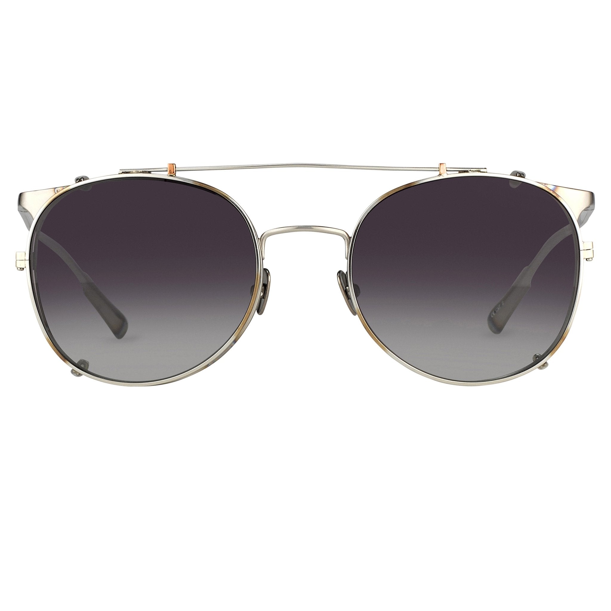 Kris Van Assche Sunglasses Unisex Oval Burnt Silver and Clip-on Grey Graduated Lenses Category 2 - KVA69C2SUN - Watches & Crystals