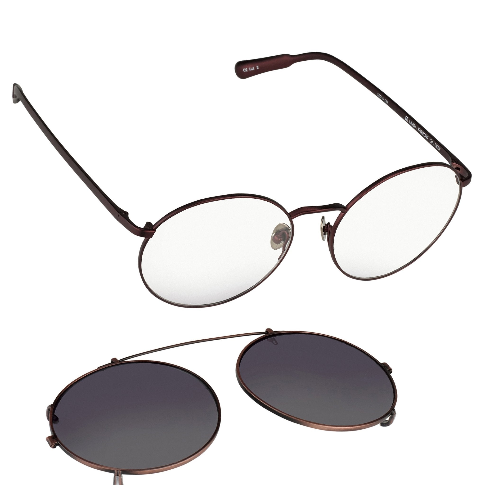 Kris Van Assche Sunglasses Unisex Titanium Oval Matte Burgundy Bronze Clip-On and Green Lenses Category 3- KVA70C5SUN - Watches & Crystals