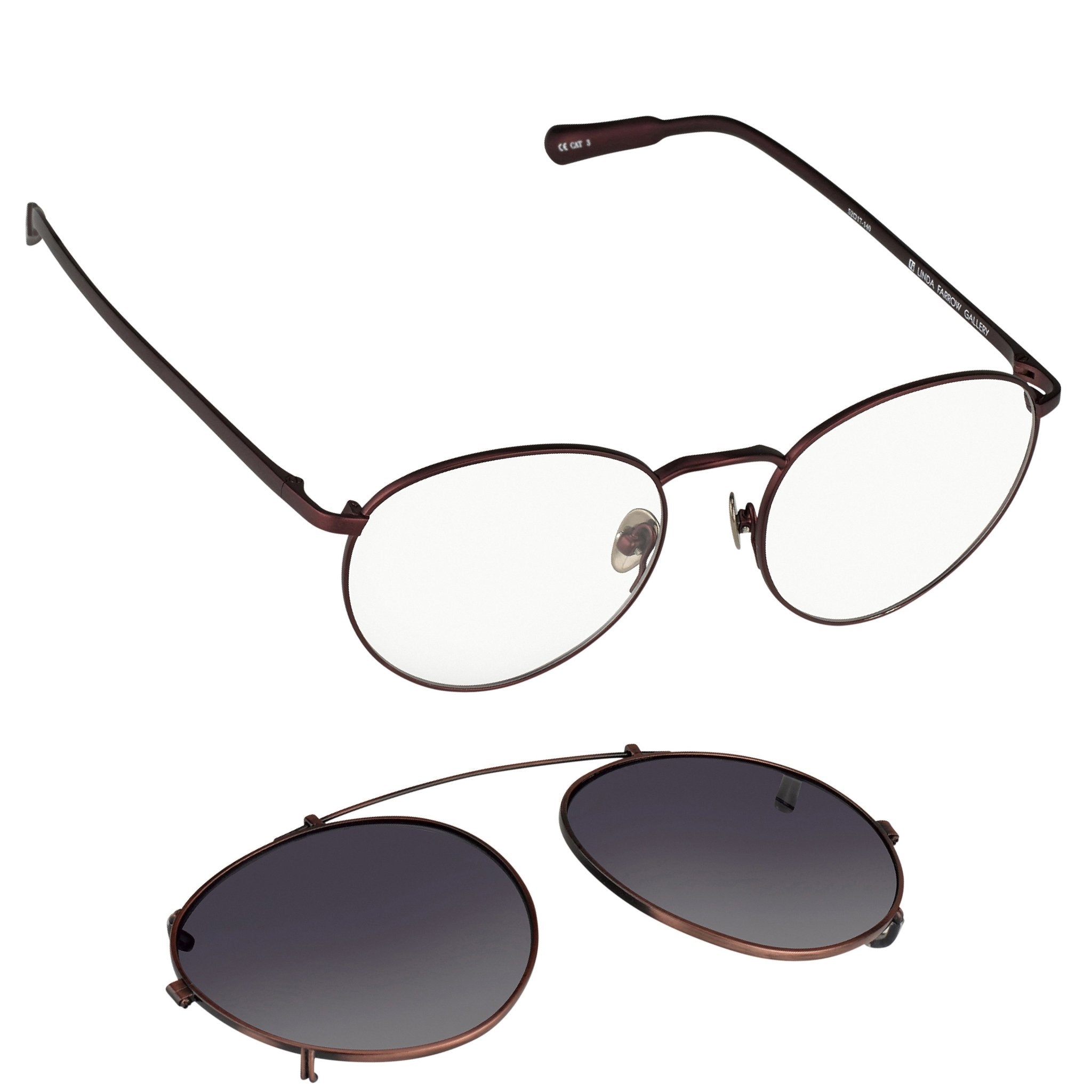 Kris Van Assche Sunglasses Unisex Titanium Oval Matte Burgundy Bronze Clip On and Grey Lenses Category 3 - KVA71C5SUN - Watches & Crystals