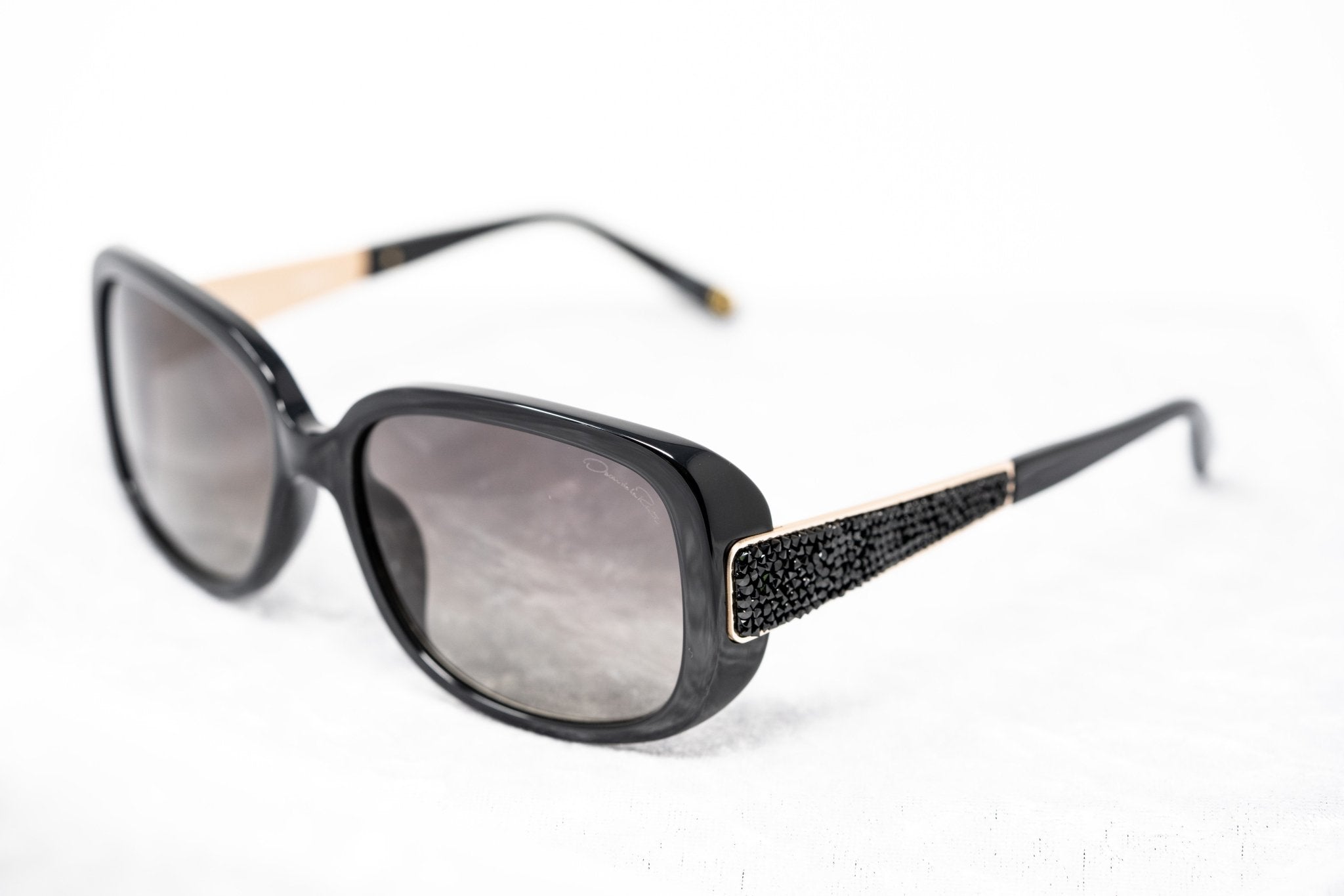 Oscar De La Renta Women Sunglasses Crystals Oversized Frame Black and Grey Graduated Lenses - ODLR64C1SUN - Watches & Crystals