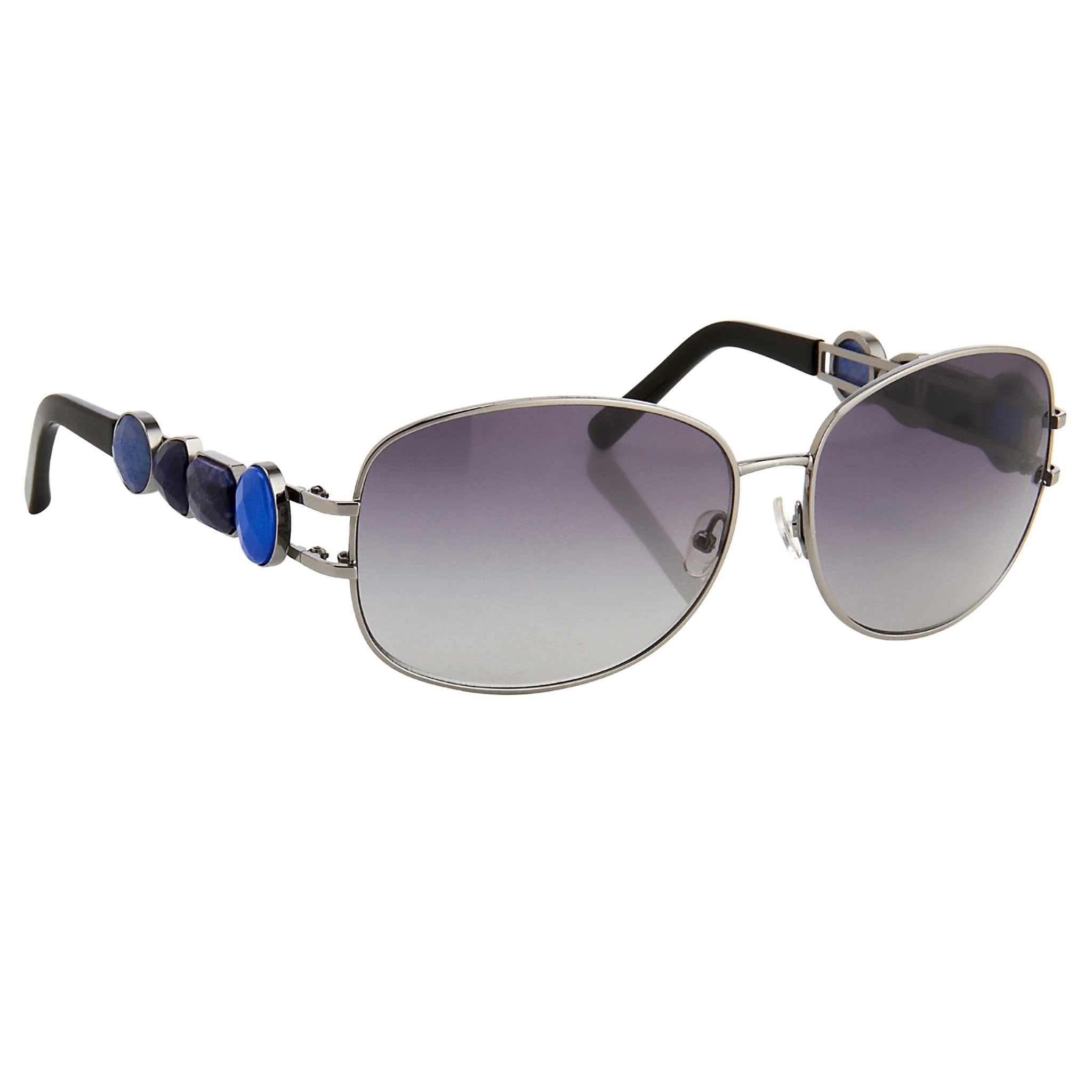 Oscar De La Renta Women Sunglasses Gemstones Oval Shiny Gun Metal and Grey Lenses - ODLR8C6SUN - Watches & Crystals