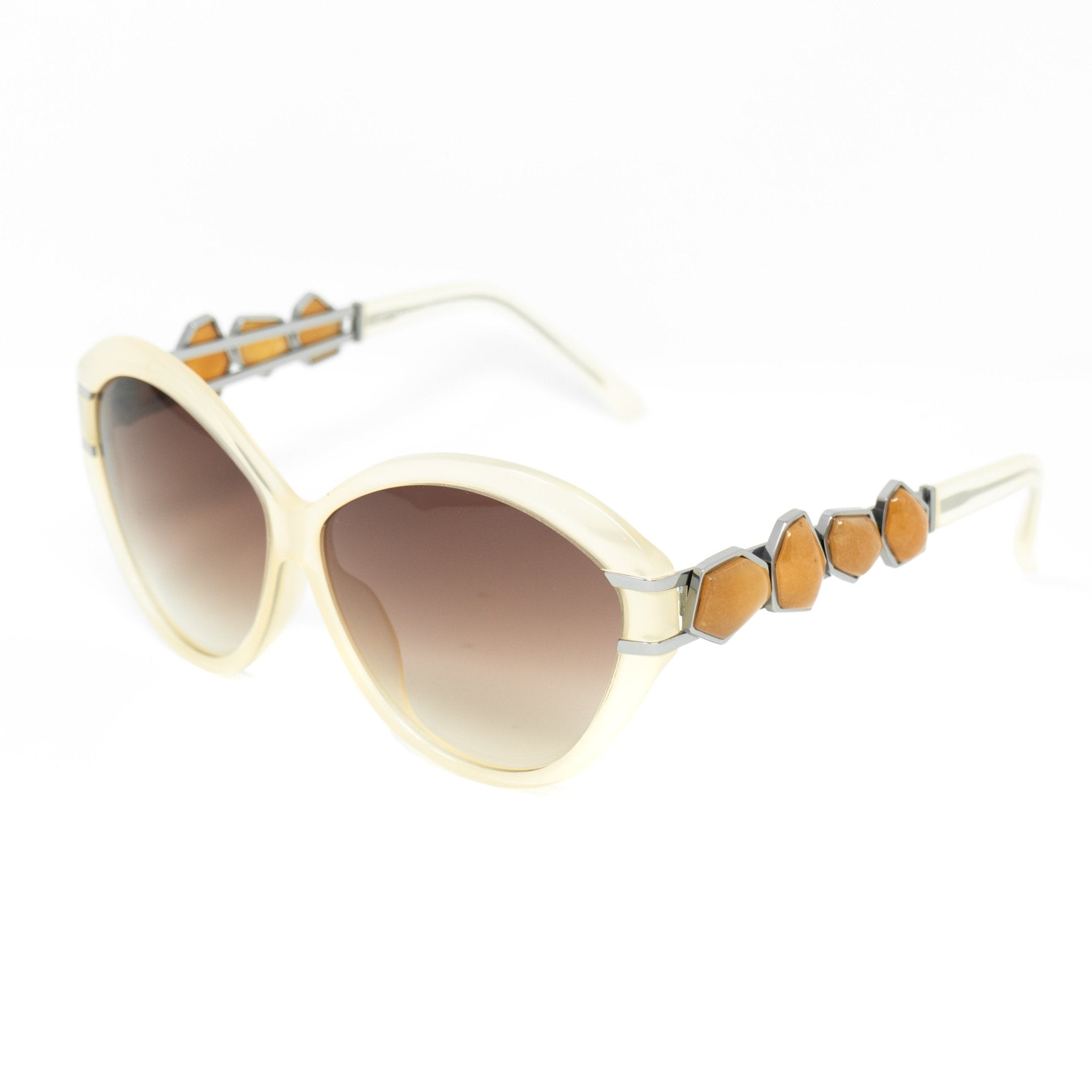 Oscar De La Renta Women Sunglasses Gemstones Oversized Frame Nude and Brown Graduated Lenses - ODLR20C5SUN - Watches & Crystals