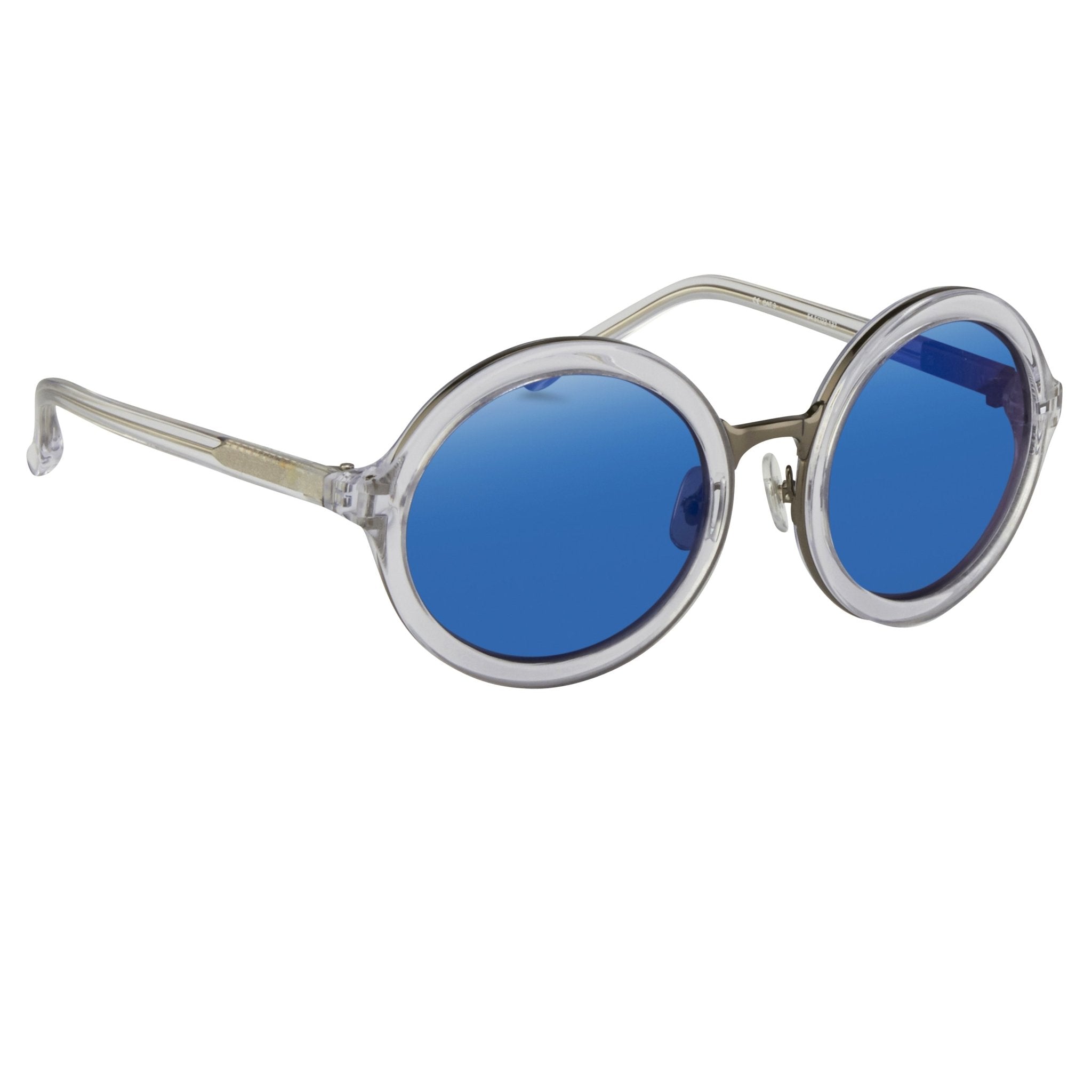 Phillip Lim Sunglasses Round Female Clear and Gun Metal with CAT3 Blue Mirror Lenses - PL11C25SUN - Watches & Crystals