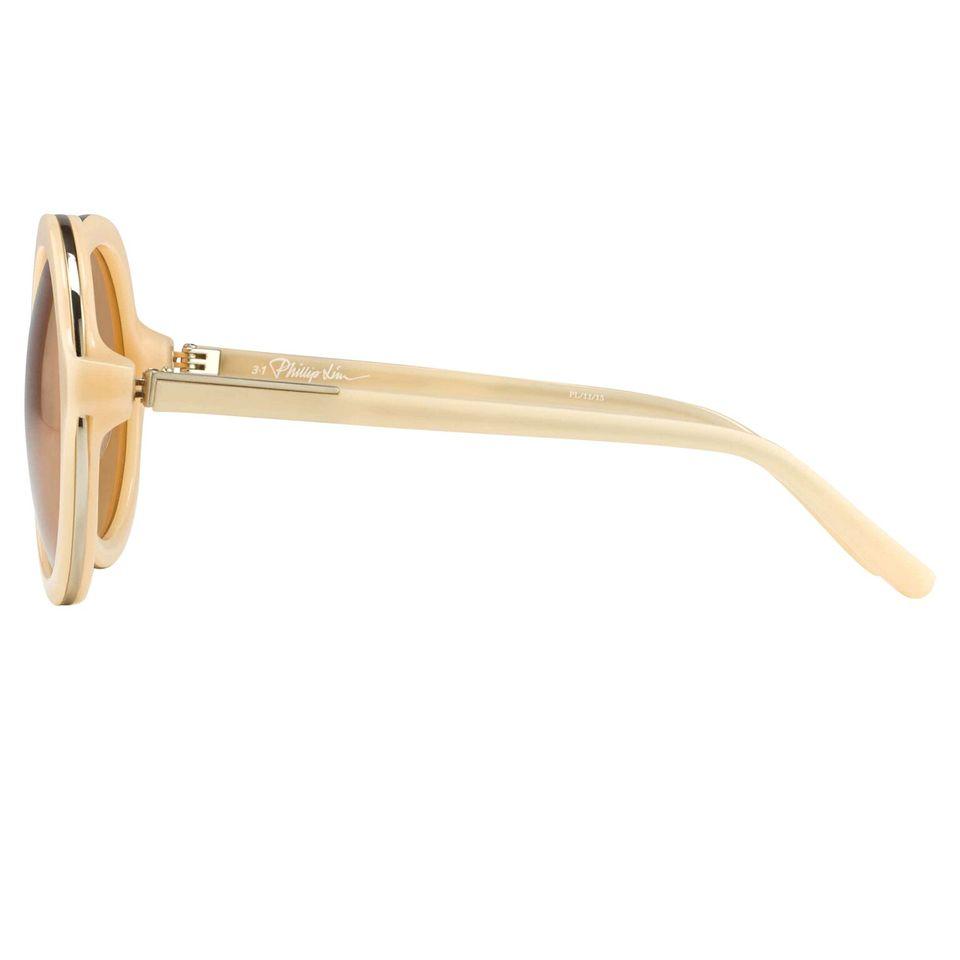 Phillip Lim Sunglasses with Round Apricot Brushed Gold and Dark Brown Lenses - PL11C15SUN - Watches & Crystals