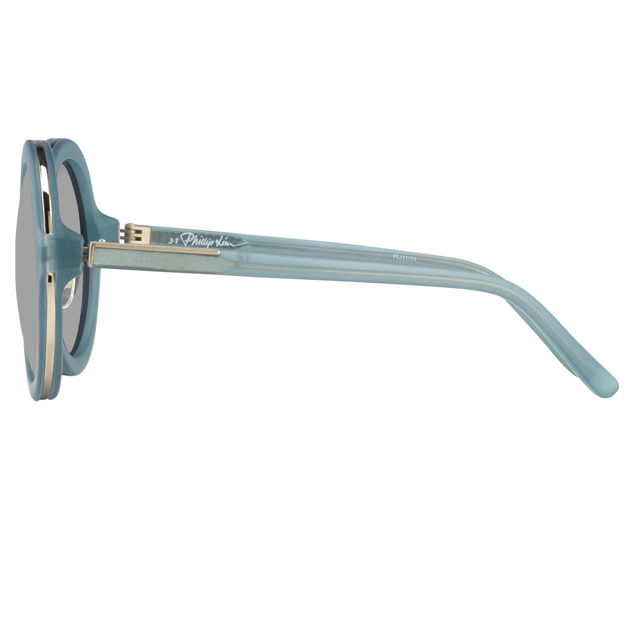 Phillip Lim Sunglasses with Round Blue Brushed Gold and Navy Blue Lenses - PL11C16SUN - Watches & Crystals