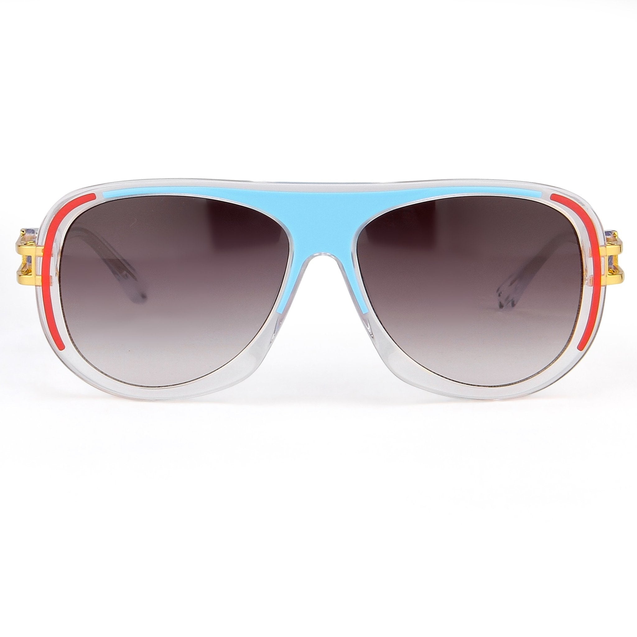 Prabal Gurung Sunglasses Female Aviator Blue/Red and Clear Acetate CAT 3 Grey Lenses PG10C2SUN - Watches & Crystals