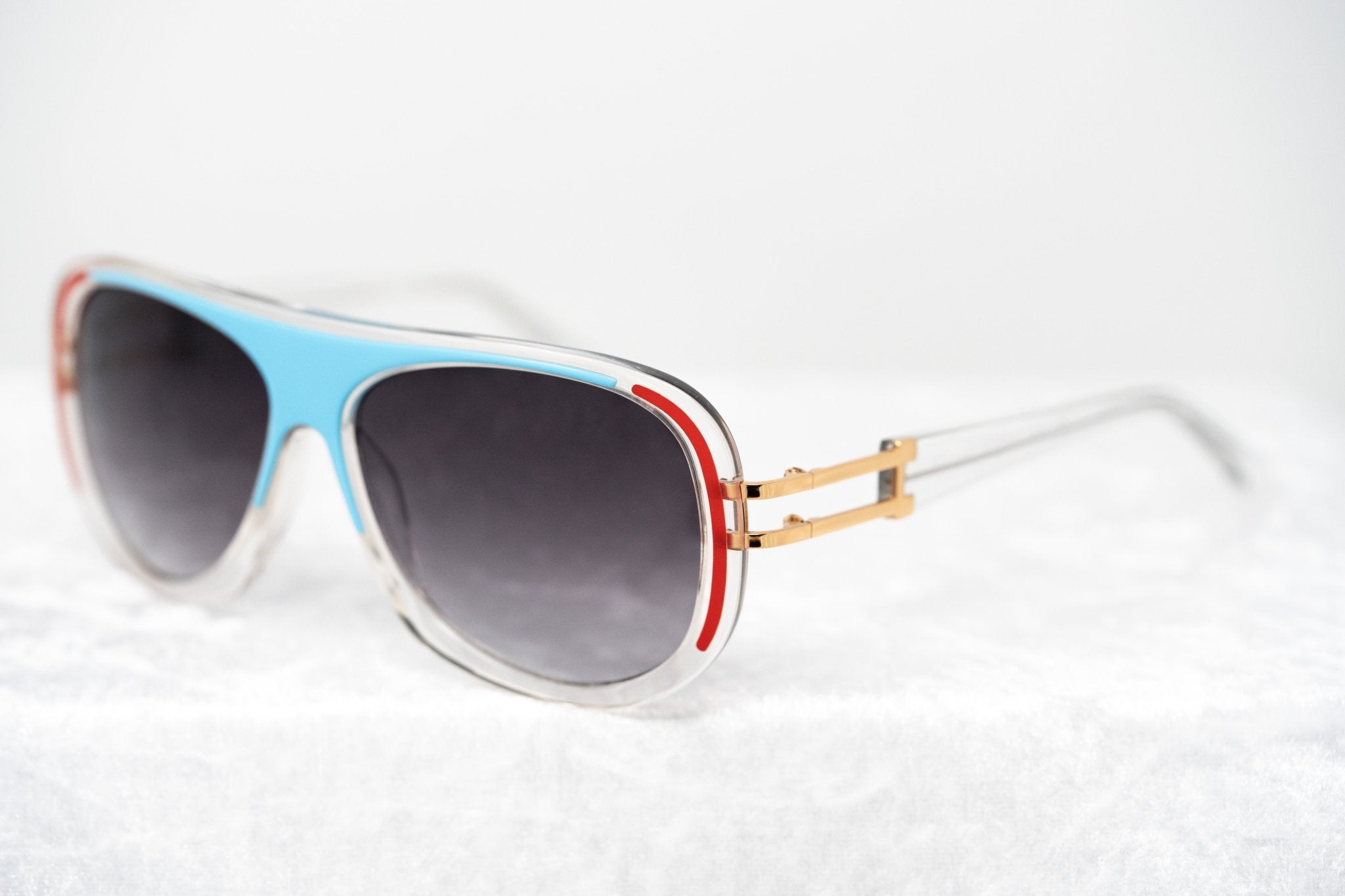 Prabal Gurung Sunglasses Female Aviator Blue/Red and Clear Acetate CAT 3 Grey Lenses PG10C2SUN - Watches & Crystals