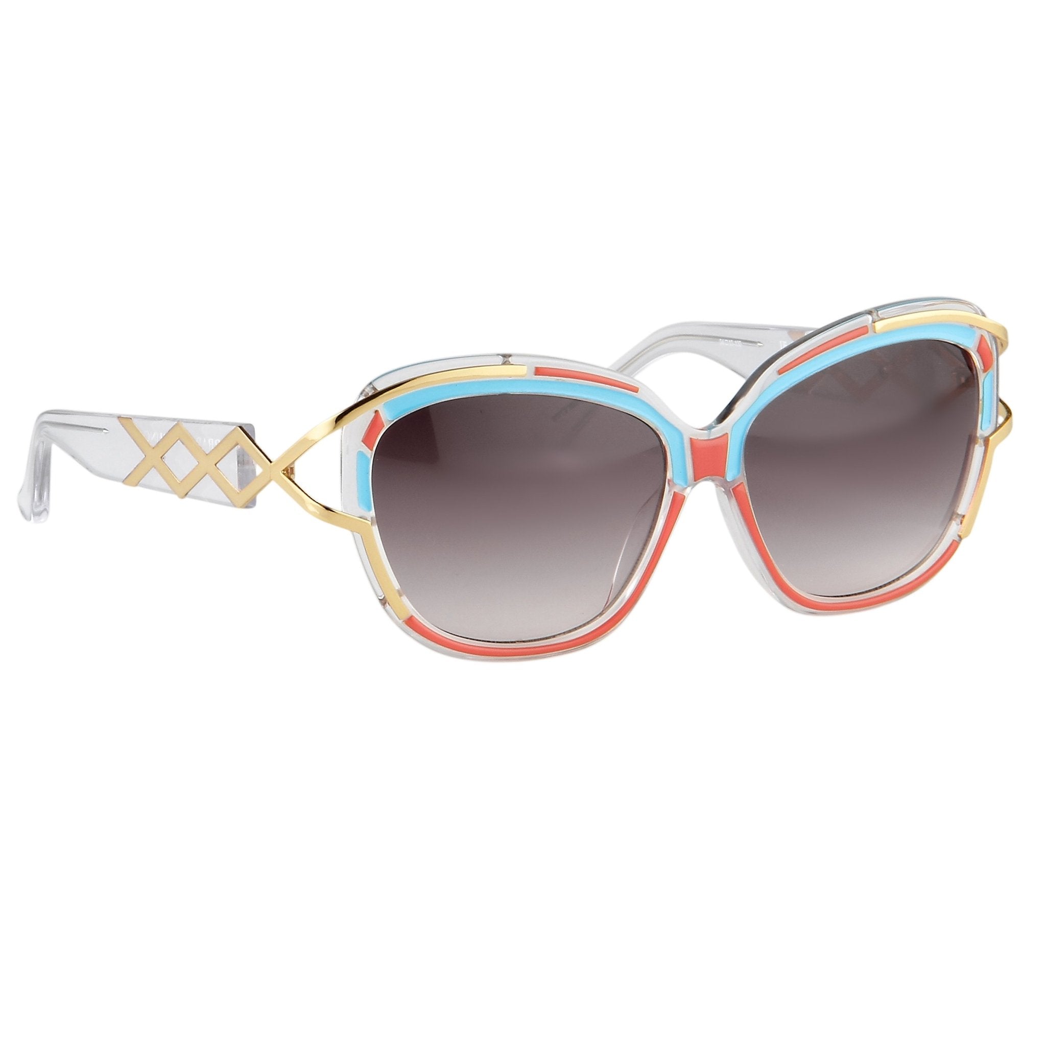 Prabal Gurung Sunglasses Square Clear Red Sky Blue With Grey Category 3 Graduated Lenses PG8C2SUN - Watches & Crystals