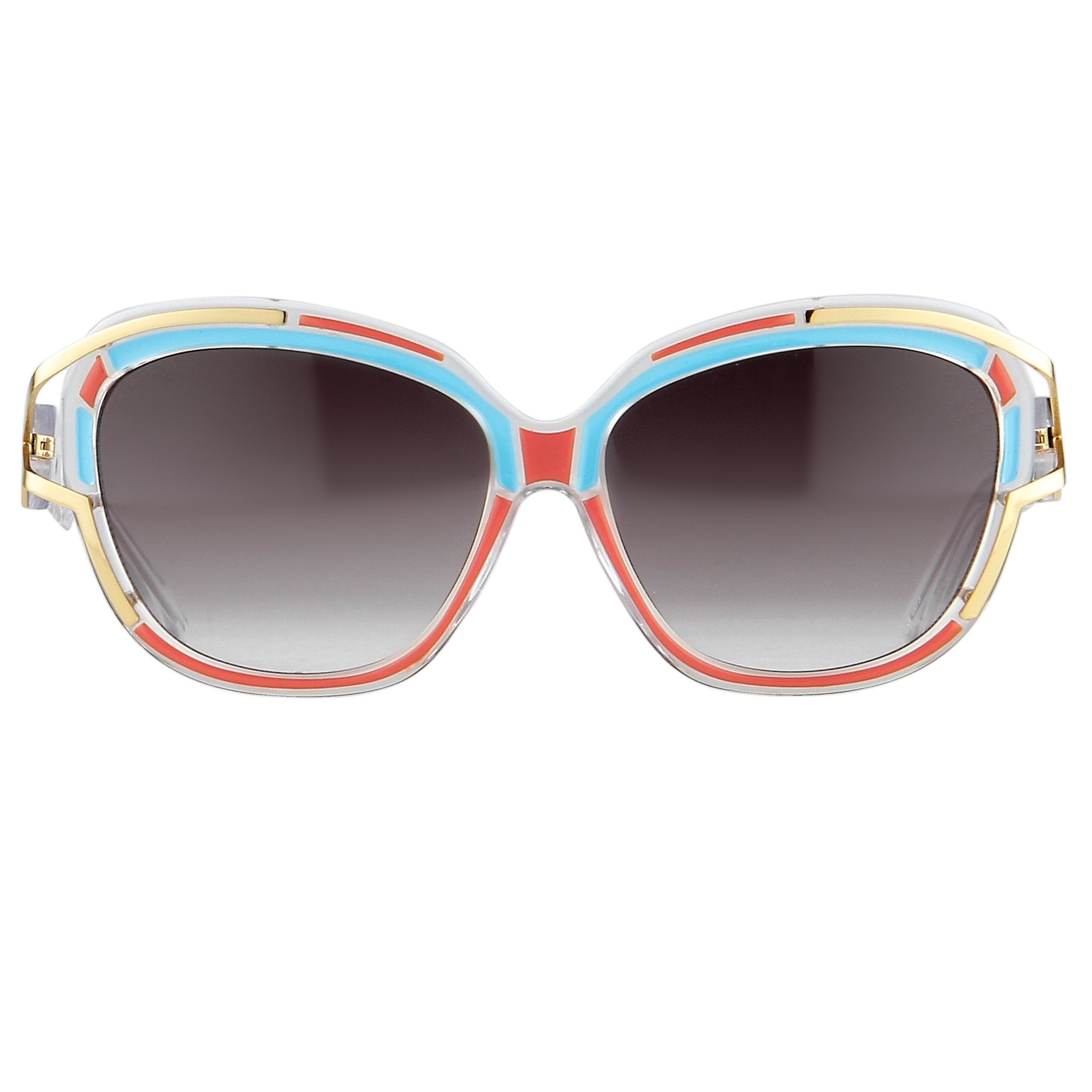 Prabal Gurung Sunglasses Square Clear Red Sky Blue With Grey Category 3 Graduated Lenses PG8C2SUN - Watches & Crystals