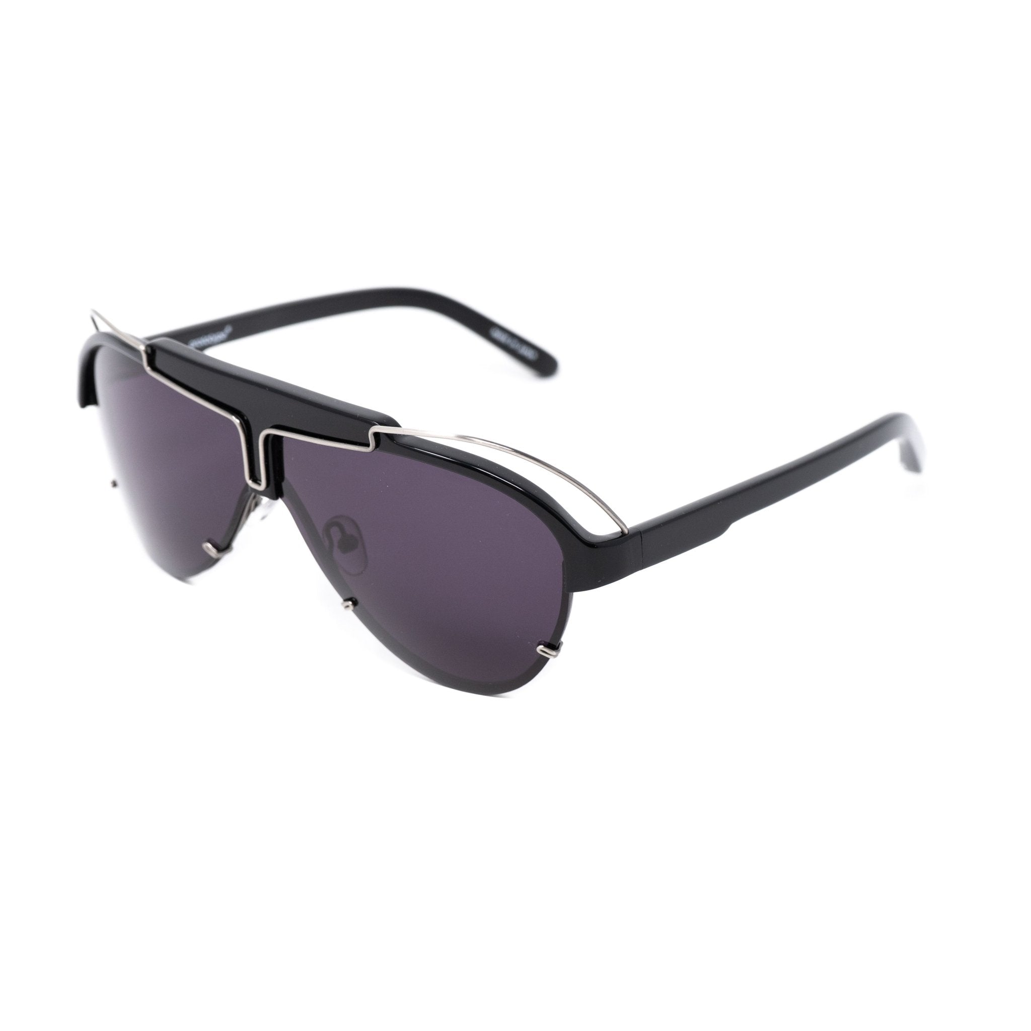 Yohji Yamamoto Unisex Sunglasses Black/Silver and Dark Purple Lenses Category 4 - YY11ASTRONAUTC2SUN - Watches & Crystals