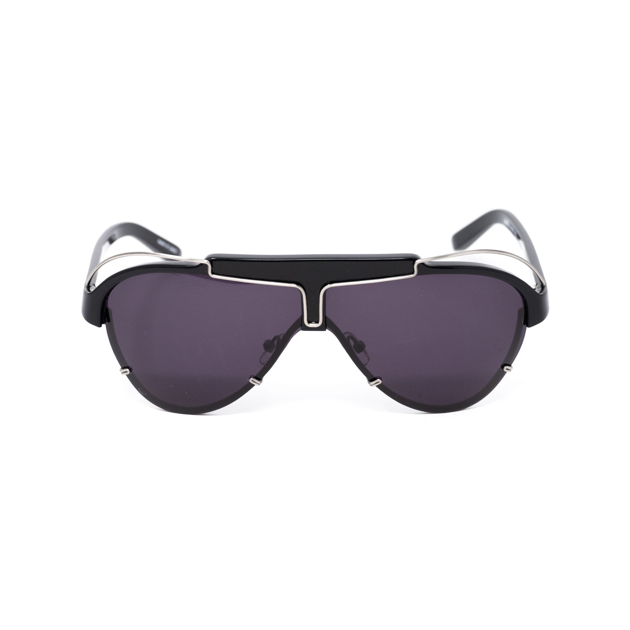 Yohji Yamamoto Unisex Sunglasses Black/Silver and Dark Purple Lenses Category 4 - YY11ASTRONAUTC2SUN - Watches & Crystals